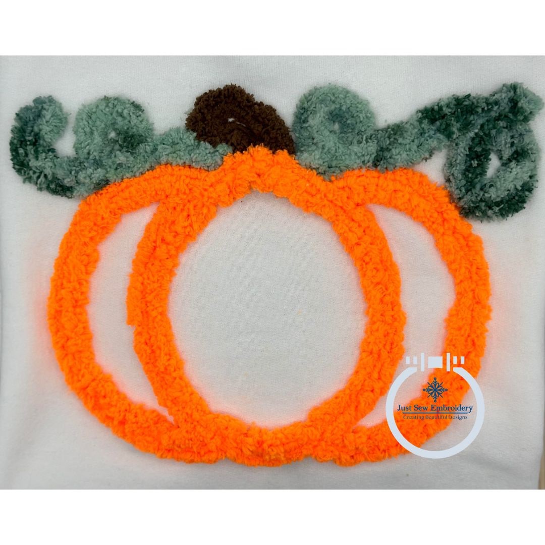 Pumpkin Chenille Yarn Applique Machine Embroidery Design Five Sizes 5x7