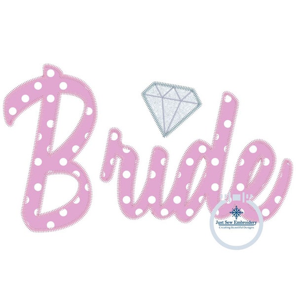 Bride Diamond Zigzag Applique Embroidery Script Design Four Sizes 5x7, 8x8, 6x10, and 7x12 Hoop