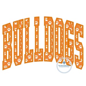 BULLDOGS Motif de broderie appliqué arqué Broderie machine bord satin cinq tailles cerceau 8 x 8, 9 x 9, 6 x 10, 7 x 12 et 8 x 12