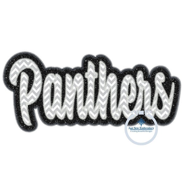 PANTHERS Applique Embroidery Script Two Layer Design Machine Embroidery Two Color ZigZag Edge Three Sizes 8x8, 6x10, 8x12 Hoop