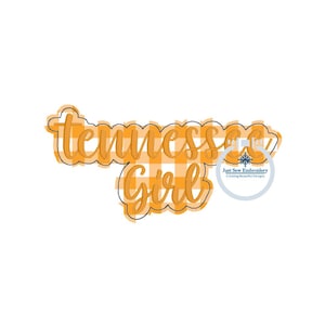 May include: Orange and white checked design with the text "Tennessee Girl" in a cursive font. The design is outlined in black.