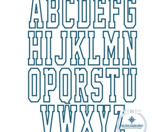 Tall Academic Satin Applique Embroidery Font Six Sizes 3, 4, 5, 6, 7, and 8 Inch, plus Native BX