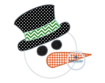 Snowman with Hat Zigzag Applique Machine Embroidery Design Five Sizes 5x7, 6x10, 7x12, 8x8, 8x12 Hoop