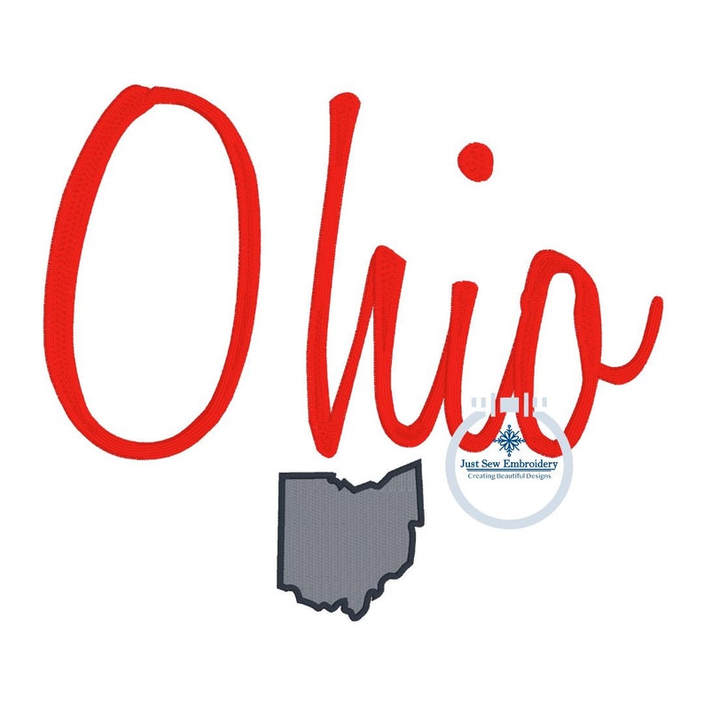 Ohio Cursive Ohio Satin Script Embroidery Design Four Sizes 5x7, 8x8, 6x10, 8x12 ...