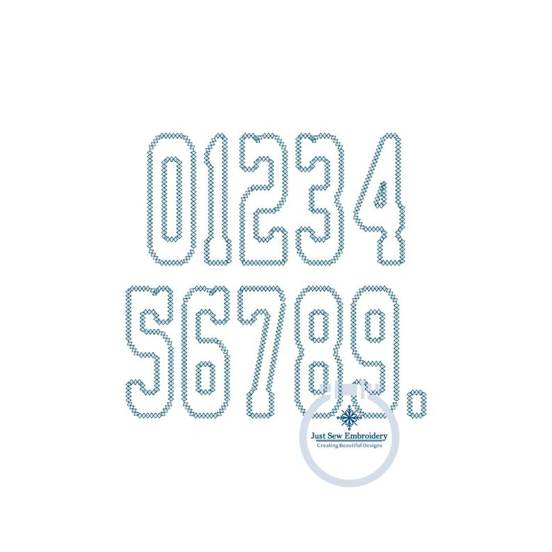 May include: A set of ten blue outlined numbers, 0 through 9, in a blocky font style. The numbers are outlined with a thin, dark blue line and filled with a lighter blue color. The numbers are arranged in two rows, with the numbers 0 through 4 in the top row and the numbers 5 through 9 in the bottom row. The numbers are on a white background.