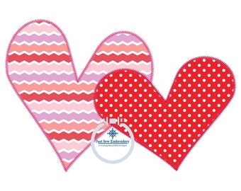 Double Overlapping Hearts Applique Embroidery Design Valentine's Day 8x12