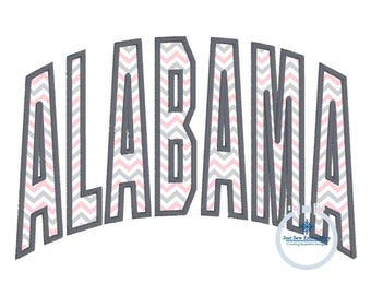 Alabama Arched Satin Applique Embroidery Design Three Sizes 8x8, 6x10, 8x12 Hoop