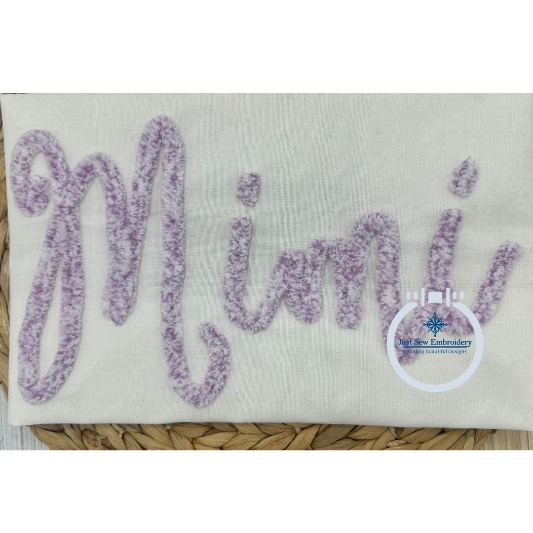 MIMI Script Chenille Yarn Applique Design Machine Embroidery Four Sizes ...