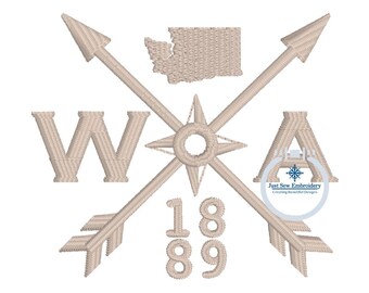 WA 1889 Kompass Pfeil Stickdatei Washington Hut Maschinenstickerei