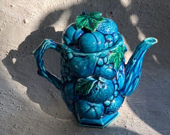 INARCO Japan Mood Indigo fruit teapot 1960s era kitsch retro vintage art kitschy collector blue green Japanese ceramic tea collection