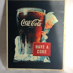 VINTAGE Metal Coca Cola sign 1995 Have a Coke elf boy advertisement Americana wall hanging memorabilia