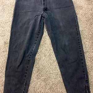 VINTAGE black denim high rise X-AM mom jeans size 11/12 straight leg tapered ankle with zippers high waist 1990s 1980s retro fashion style