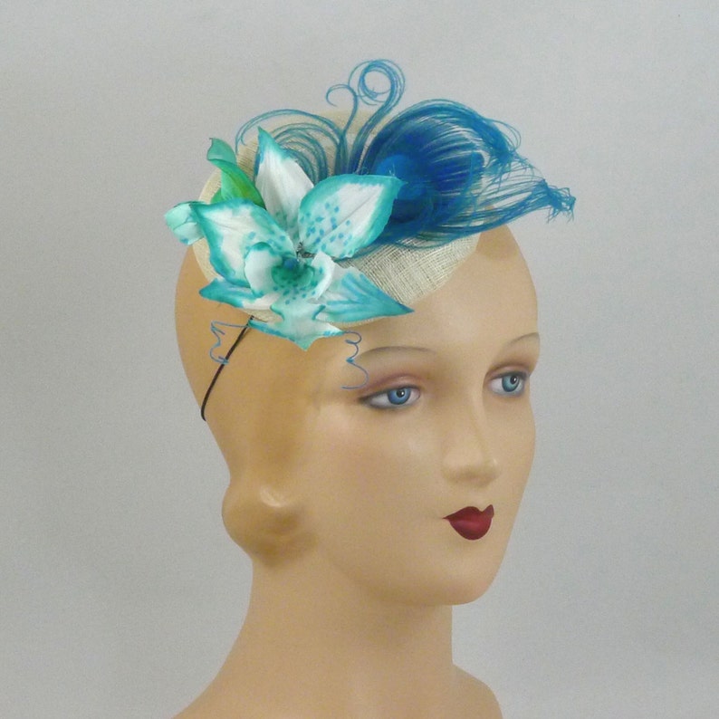 Orchid Fascinator Wedding Part Cocktail Hat in Turquoise and Etsy