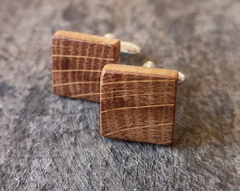 Boutons de manchette en bois de baril de whisky irlandais carré, cadeau d’anniversaire de mariage de 5 ans, cadeau de palefreniers, boutons de manchette de marié, cadeau unique, cadeaux pour hommes