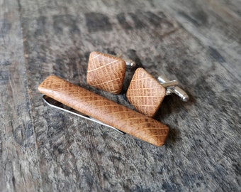 Cufflinks & Tie Clip Set-Handmade from recycled Irish Whiskey Barrel.Gifts for groom,Gifts for husband,Gifts for men,5 year anniversary