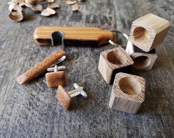 Irishman's Gift Set with Bottle Opener or Phone Stand/Bottle Opener, Cufflinks, Tie Clip. Handmade from Irish Whiskey Barrel.