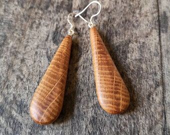 Tear Drop Earrings carved from Irish Whiskey Barrel. Irish gift for her,Women's gift,Handmade gift,Unique gift for her