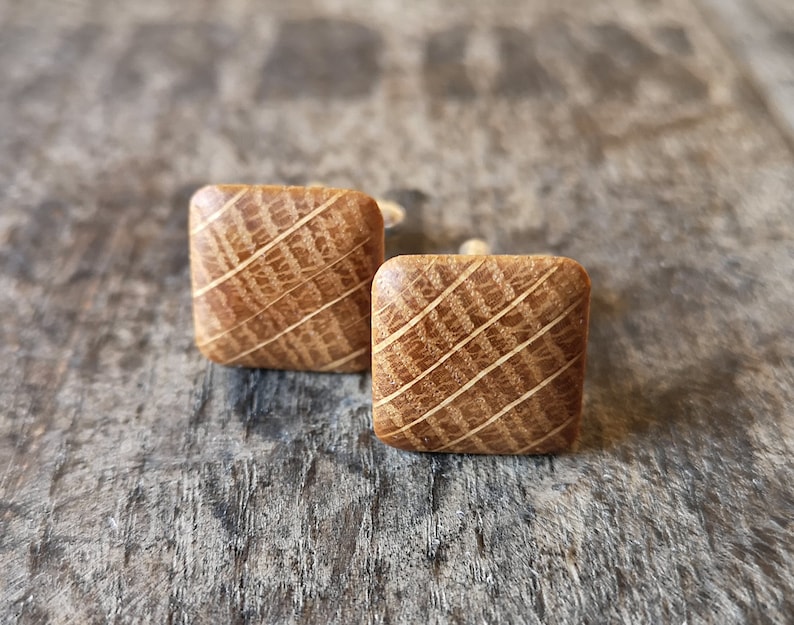 Irish whiskey barrel wooden cufflinks Gifts for him,Handmade anniversary gift,Groomsmen cuff links,Gift for men image 3