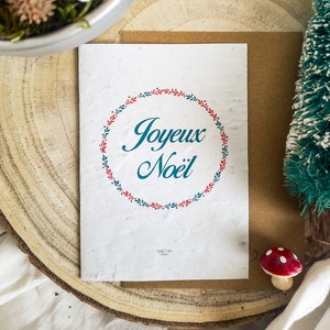 carte à planter Joyeux Noël - couronne verte et rouge