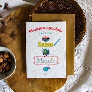 carte à planter double, Mention spéciale une super  mamie carte avec semences, papier avec fleurs des champs carte message.