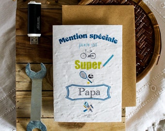 Carte à planter double Mention spéciale pour un super papa, carte avec semences, carte message, carte fête des pères, carte anniversaire