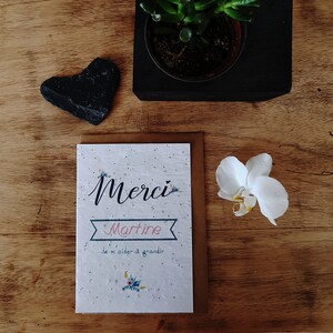 Carte à planter double,Merci de m'aider à grandir, personnalisable avec un prénom, carte nounou, crèche, maitresse, Atsem, Avs. image 2