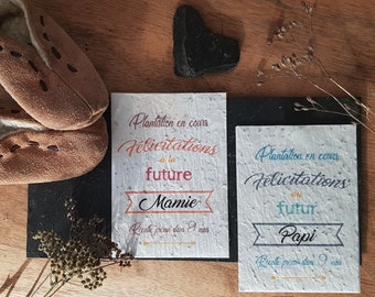 carte à planter plantation en cours, félicitations au futur(e) papi ou mamie , carte avec semences, carte graines, annonce grossesse .