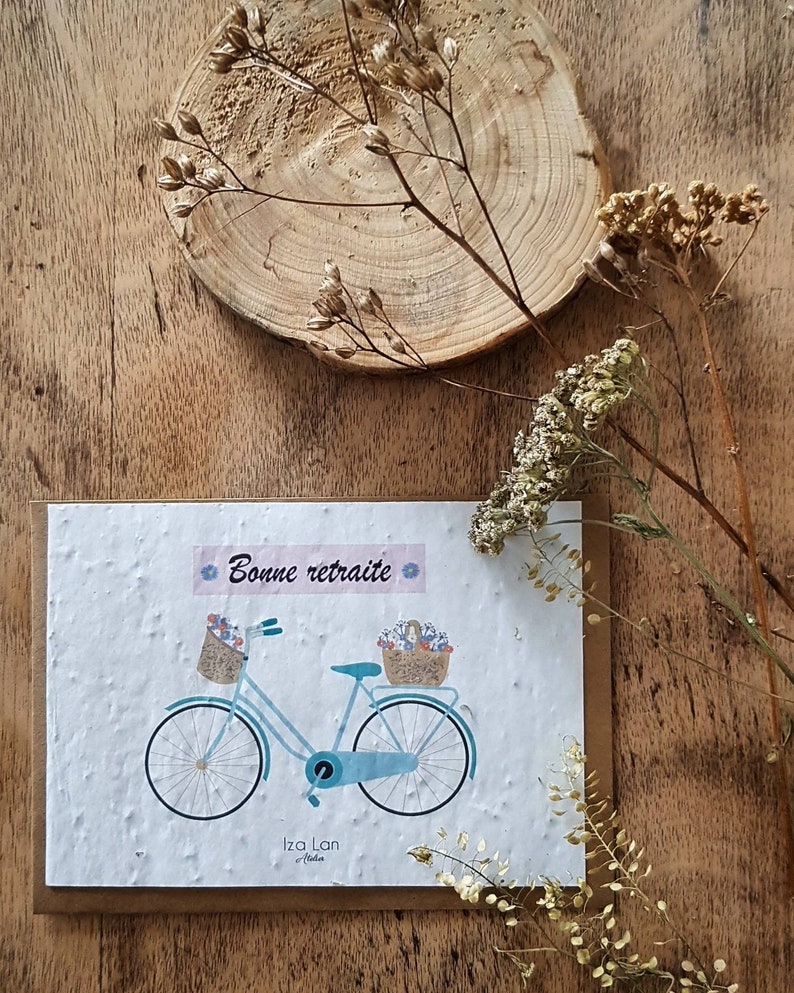 Carte à planter double,Bonne retraite, carte avec semences, carte fleurs, cadeau départ en retraite afbeelding 3