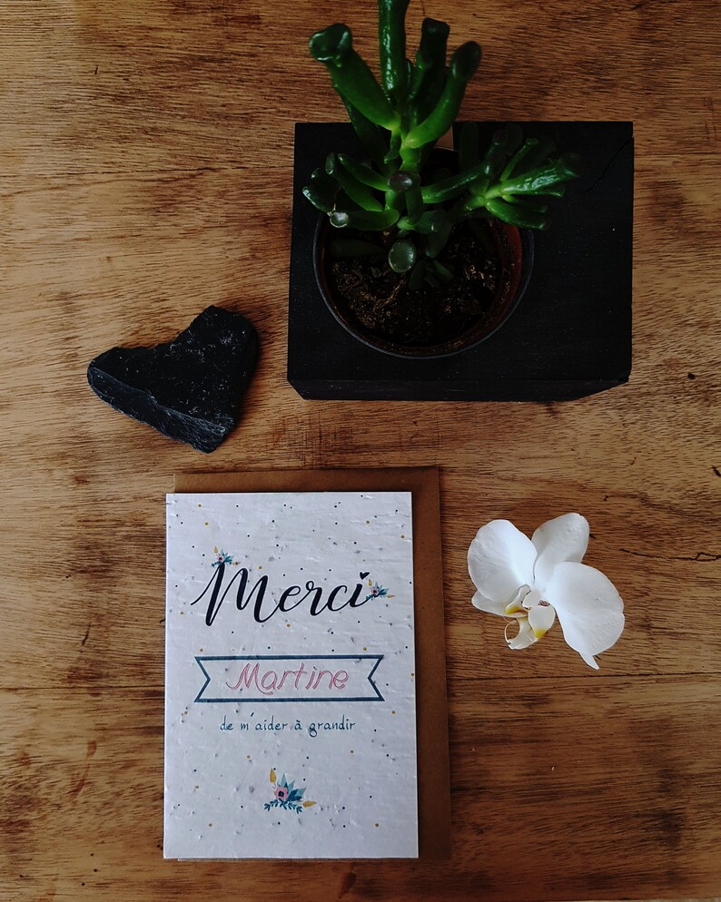 Carte à planter double,Merci de m'aider à grandir, personnalisable avec un prénom, carte nounou, crèche, maitresse, Atsem, Avs. image 2