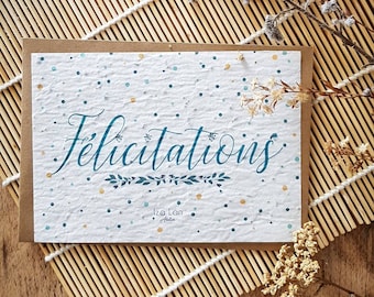 carte à planter double,Félicitations confettis, carte avec semences, carte mariage, naissance, diplôme, fiançailles