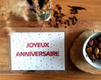 Carte à planter Joyeux anniversaire confetti, carte avec semences