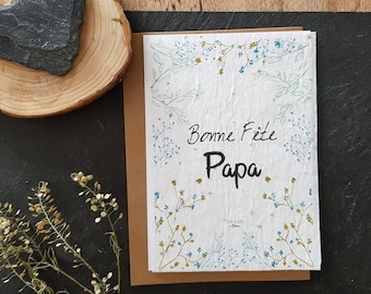 carte à planter double bonne fête papa  carte avec semences, papier avec fleurs des champs carte message.