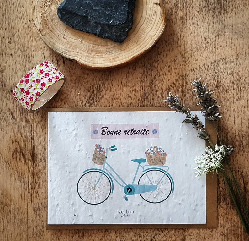 Carte à planter double,Bonne retraite, carte avec semences, carte fleurs, cadeau départ en retraite afbeelding 1