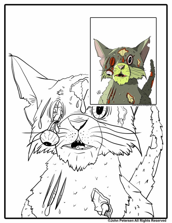 zombie cat  line art  printable coloring page