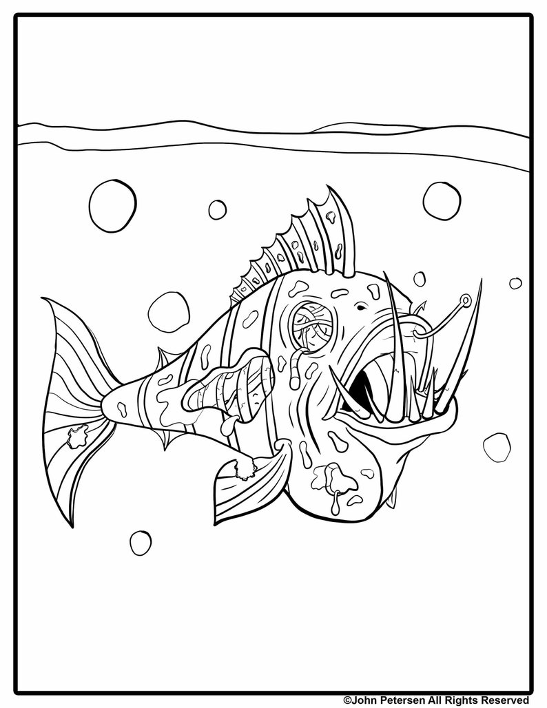Zombie Fish Line Art Printable Coloring Page | Etsy