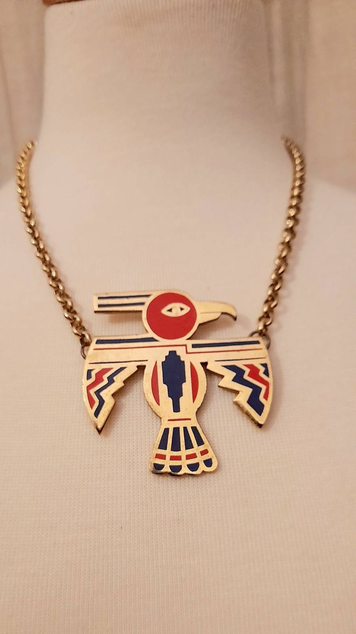 Stylized Enamelled Thunderbird Necklace - Etsy