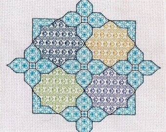 Patchwork Florals Blackwork Embroidery Mini Sampler | PDF Pattern.