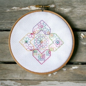 Blackwork bloeiende harten | Hoepel kunst | DIY-kaart | Snelle en gemakkelijke steek | Downloadbaar PDF-patroon.