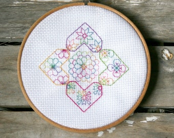 Blackwork Blooming Hearts | Hoop Art | DIY card | Quick and Easy Stitch | Downloadable PDF Pattern.