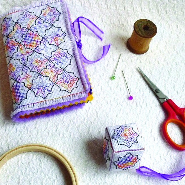 Blackwork Mosaic Needle Book & Scissor Fob.  PDF Pattern - download today and start stitching!