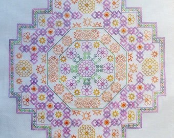 Blackwork mandela pattern - Sun Flower - a colourful modern blackwork design. DIY pattern. PDF file for instant download.