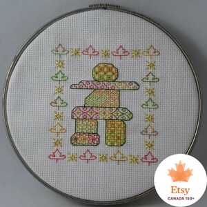 Inuksuk blackwork pattern Canadian themed: Inuksuk, maple leaves and the midnight sun Instant Download PDF image 5