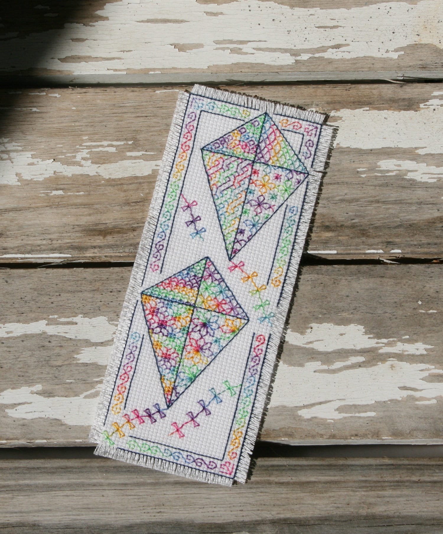 Colourful Kites blackwork embroidery bookmark. Stitch with one Etsy