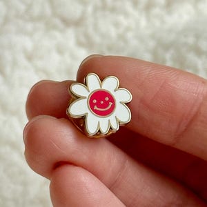 Mini Daisy Enamel Pin: Gold Flower Lapel Pin with Red Center