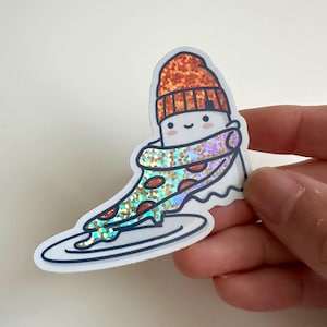 Glitter Ghost Pizza Sticker: Waterproof Vinyl Decal
