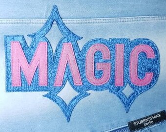 MAGIC // Toppa / applicazione / collage tessile con applicazione elaborata, prodotto di upcycling realizzato con materiale riciclato