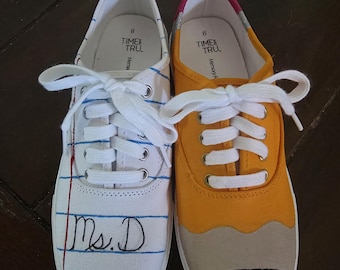 Pencil Shoes for Teachers, Custom Name Notebook Sneakers