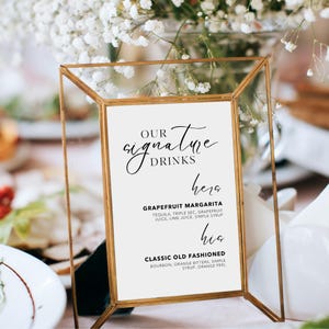 Signature Cocktail Sign | Signature Drink Sign | Printable Bar Menu for Weddings | His and Hers Cocktail Sign | Wedding Bar Menu Template