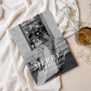 de Carte de Noël pour le premier mariage | Modèle canevas de carte de Noël joyeux et mariés | Modèle de carte de Noël