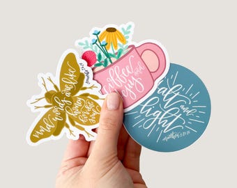 Christian Stickers | Coffee, Salt Light, Bee Scripture Decor (Waterproof Vinyl)